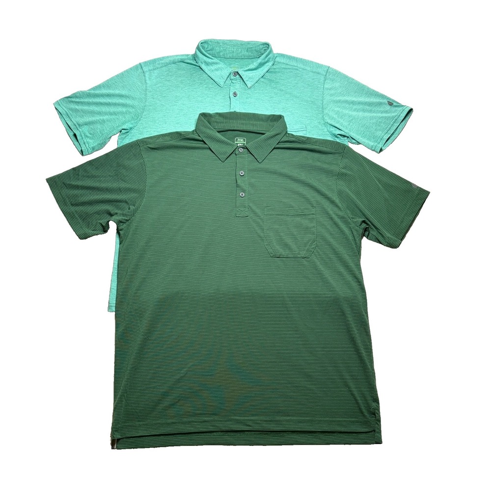 Stio Divide Polo Mens L Green Short Sleeve Pocket Outdoor Performance Lot of 2